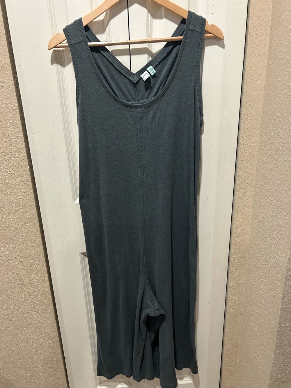 Susina Ribbed Cotton Jumpsuit Green Forest , size S